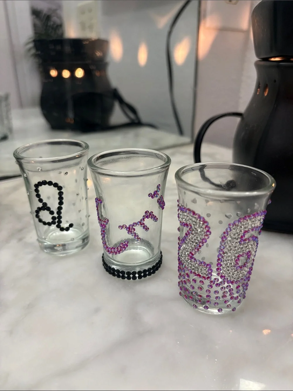 Custom Rhinestone Embellished Shot Glass Set - Pink & Black